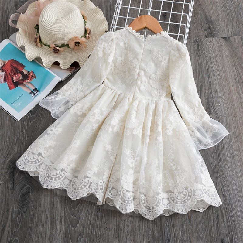 Springtime Elegance Short Sleeve Lace Princess Dress for Children Adding a Touch of Royal Charm to Spring and Autumn Occasions