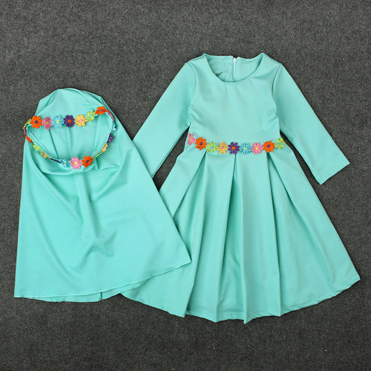 European And American Spring And Autumn Long-Sleeved Muslim Girls Dress