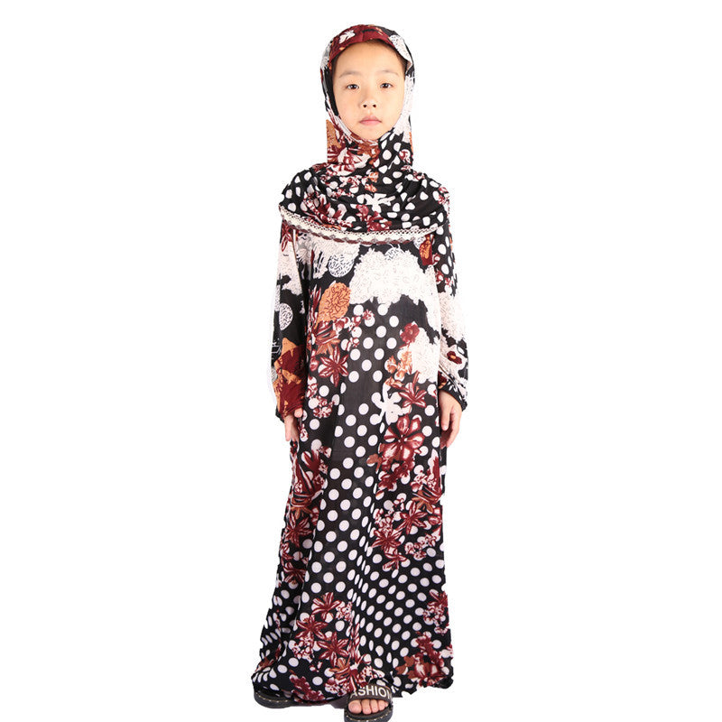 Elegant Middle Eastern Style Islamic Floral Kids Prayer Robe for Girls