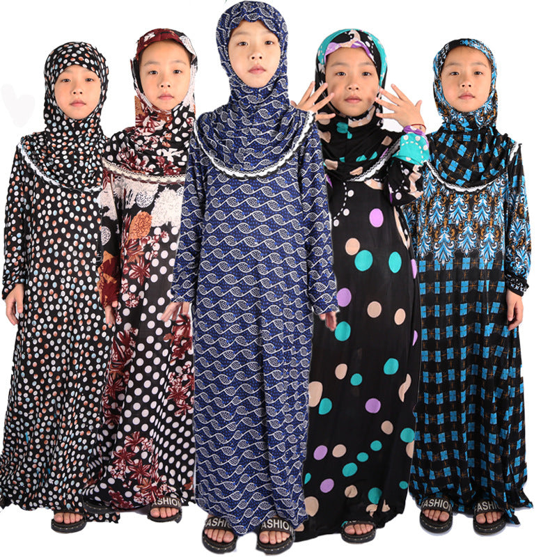 Elegant Middle Eastern Style Islamic Floral Kids Prayer Robe for Girls