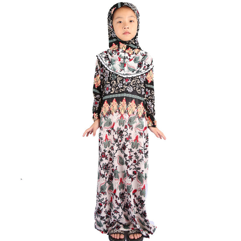 Elegant Middle Eastern Style Islamic Floral Kids Prayer Robe for Girls