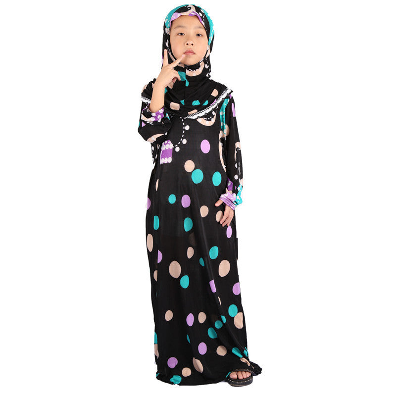 Elegant Middle Eastern Style Islamic Floral Kids Prayer Robe for Girls