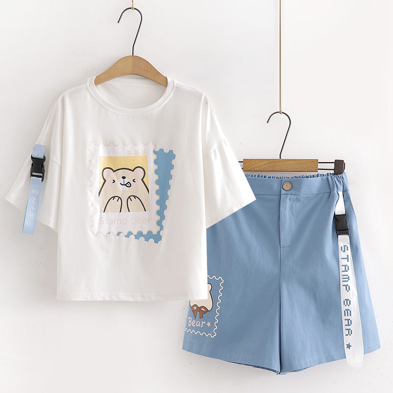 Sporty Chic Combo Short Sleeved T shirt and Leisure Shorts for Girls