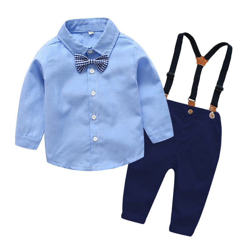 Dress to Impress Boys Gentleman Bib Pant Suit with Long Sleeve Shirt and Bow Tie A Classic Ensemble for Formal Occasions