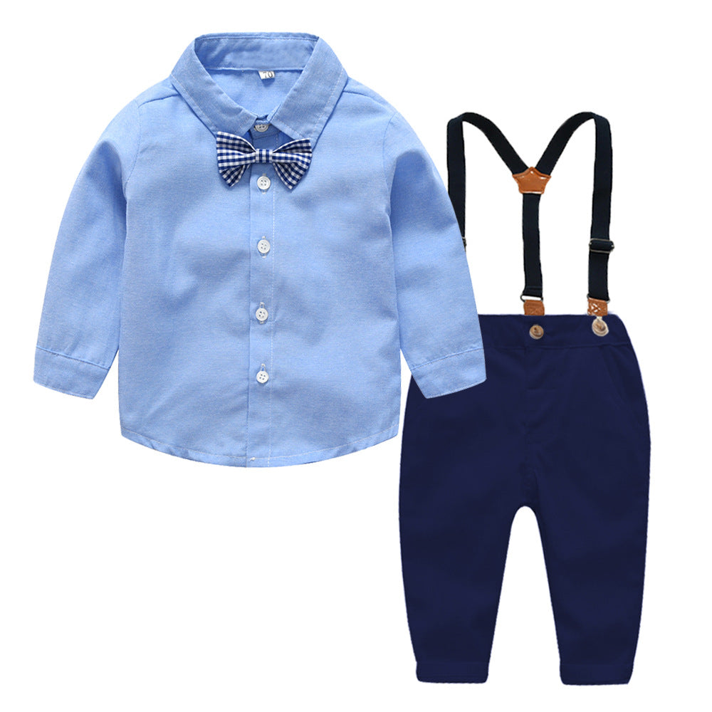 Dress to Impress Boys Gentleman Bib Pant Suit with Long Sleeve Shirt and Bow Tie A Classic Ensemble for Formal Occasions