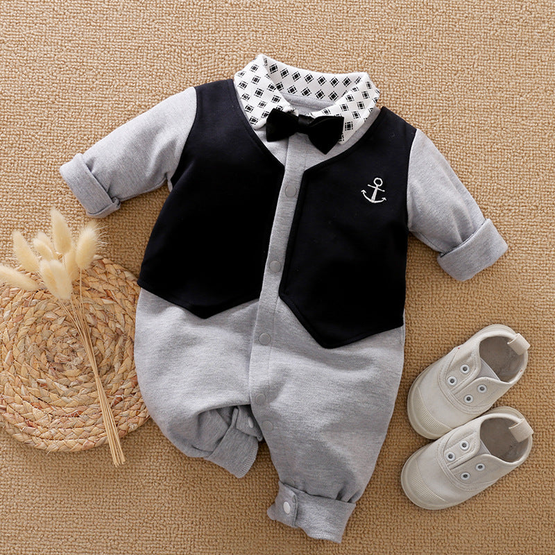 Classic Charm Long Sleeved Gentleman Romper for Baby Boys Timeless Baby Clothes with Gentlemanly Style