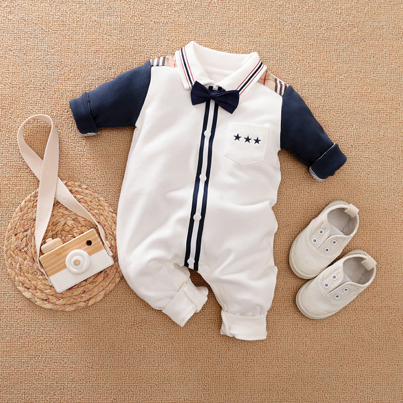 Classic Charm Long Sleeved Gentleman Romper for Baby Boys Timeless Baby Clothes with Gentlemanly Style