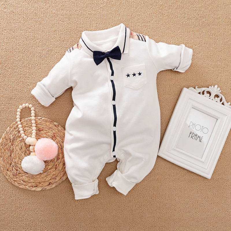 Classic Charm Long Sleeved Gentleman Romper for Baby Boys Timeless Baby Clothes with Gentlemanly Style