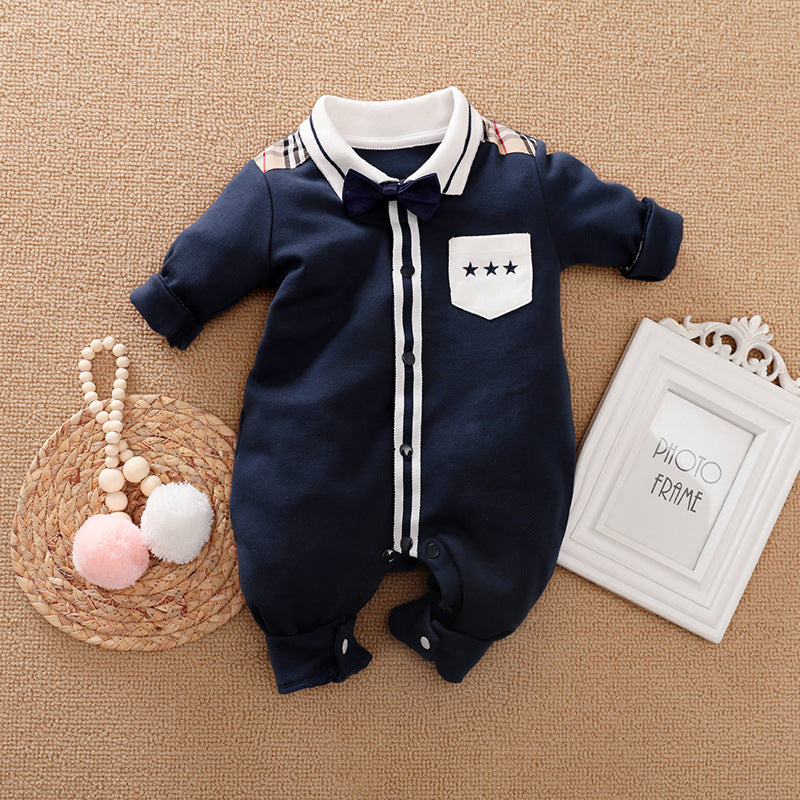 Classic Charm Long Sleeved Gentleman Romper for Baby Boys Timeless Baby Clothes with Gentlemanly Style