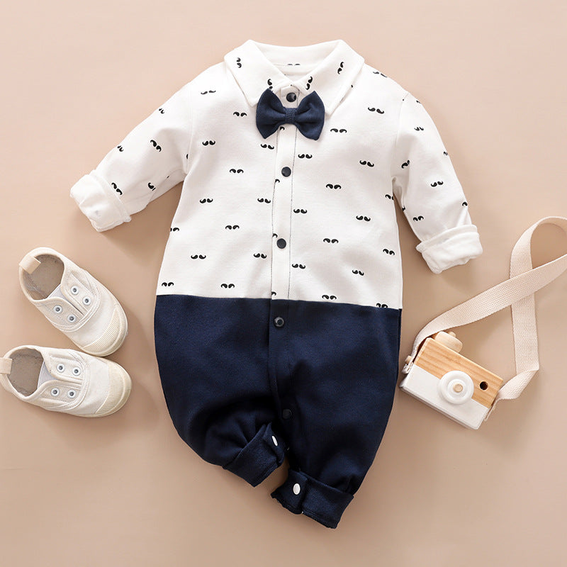 Classic Charm Long Sleeved Gentleman Romper for Baby Boys Timeless Baby Clothes with Gentlemanly Style