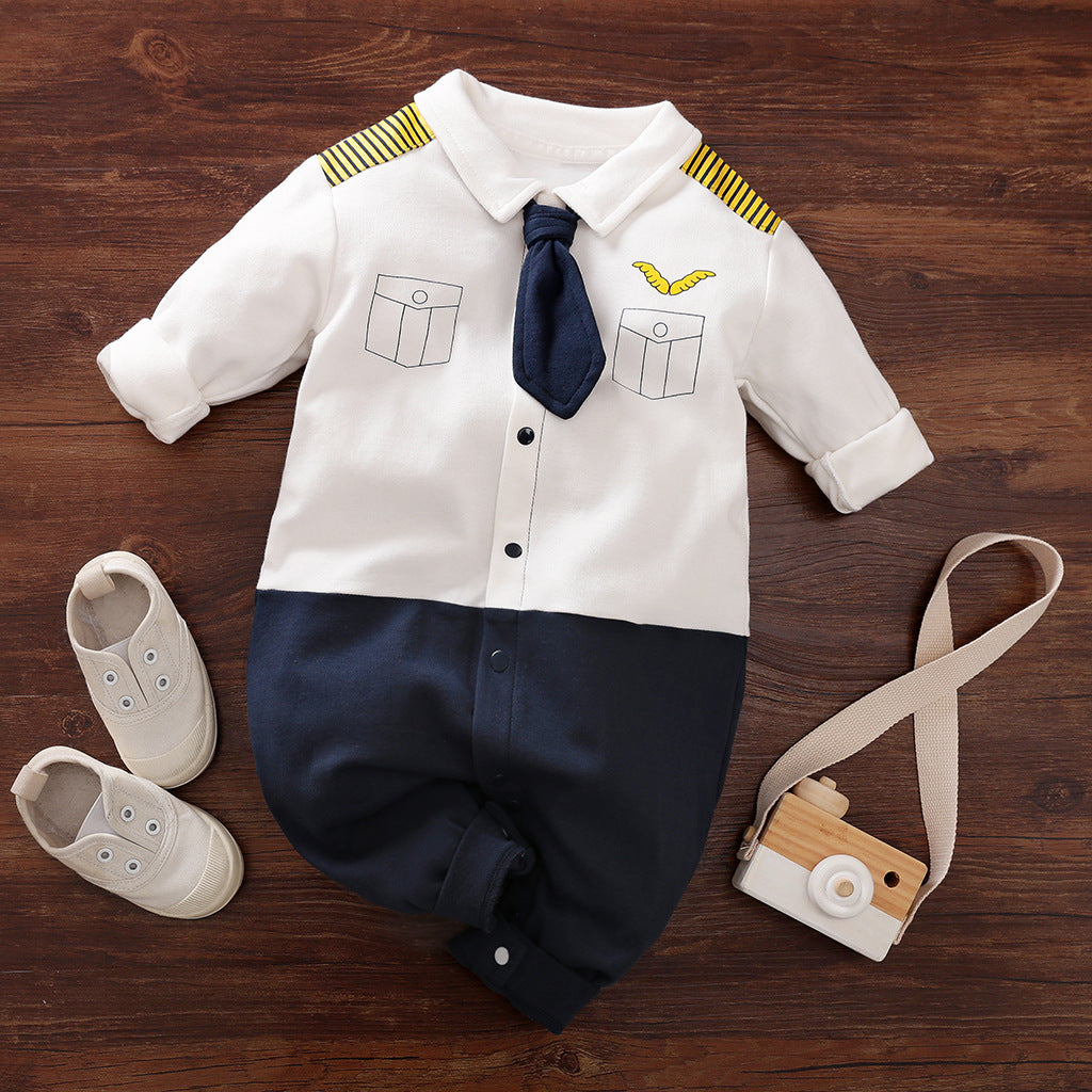 Classic Charm Long Sleeved Gentleman Romper for Baby Boys Timeless Baby Clothes with Gentlemanly Style