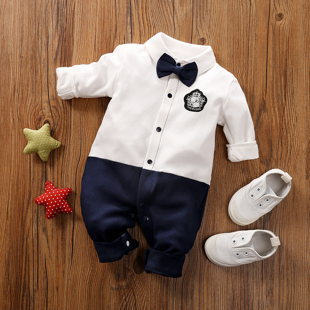 Classic Charm Long Sleeved Gentleman Romper for Baby Boys Timeless Baby Clothes with Gentlemanly Style