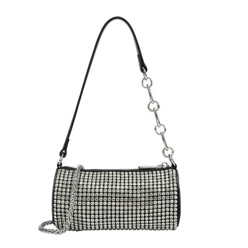 Diamond Brilliance Women Shoulder Messenger Handbag with Studded Cylindrical Design