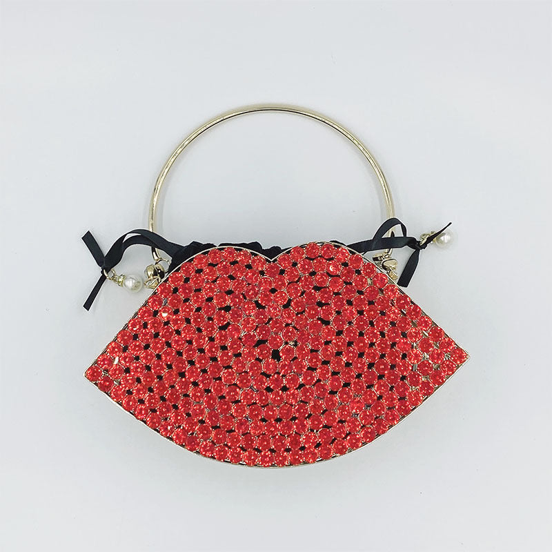 Luxe Lips Metal Diamond Studded Handbag Perfect for Elegant Dinners