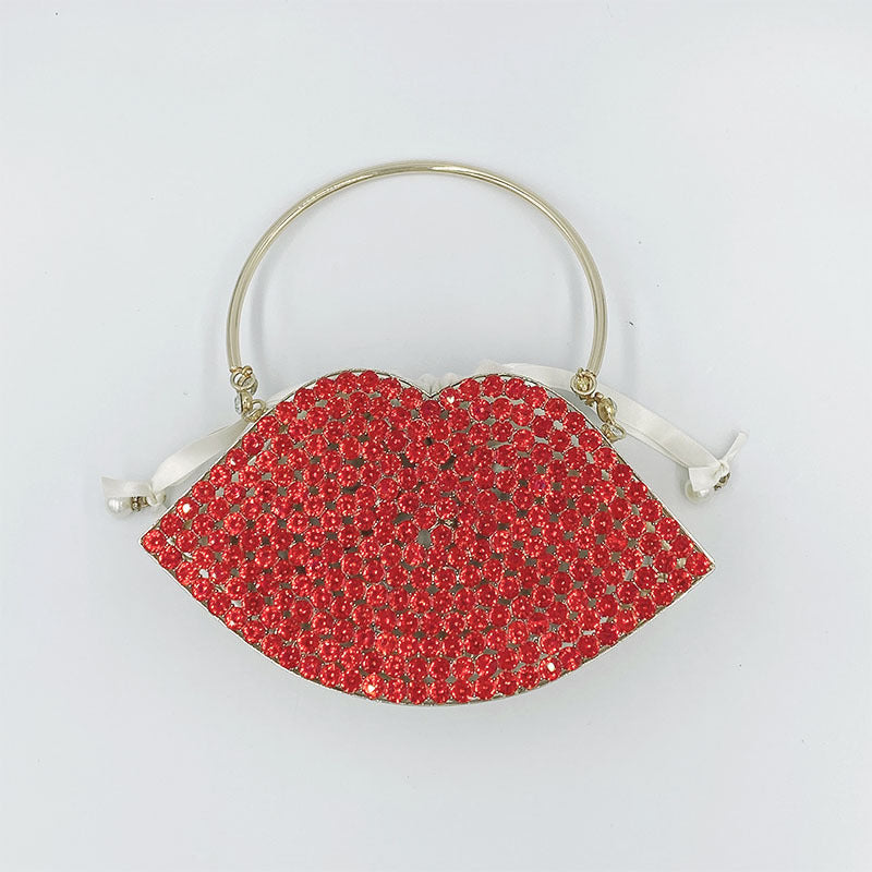 Luxe Lips Metal Diamond Studded Handbag Perfect for Elegant Dinners