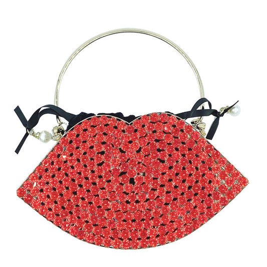 Luxe Lips Metal Diamond Studded Handbag Perfect for Elegant Dinners