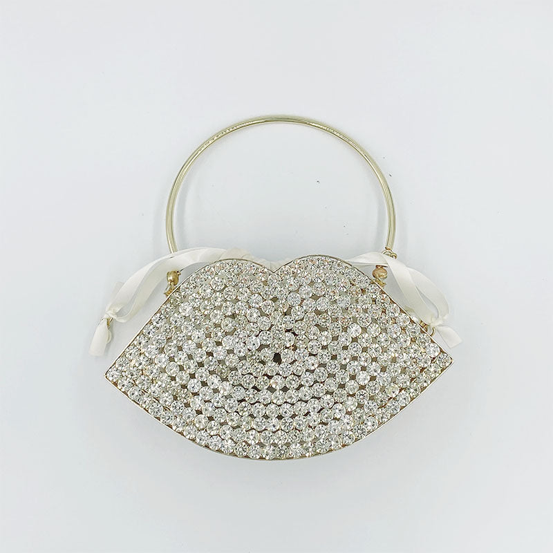 Luxe Lips Metal Diamond Studded Handbag Perfect for Elegant Dinners