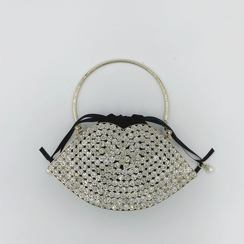 Luxe Lips Metal Diamond Studded Handbag Perfect for Elegant Dinners