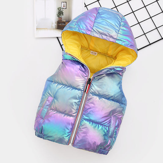 Colorful Hooded Children Cotton Vest Stylish Down Cotton Clothing for Small and Medium Children