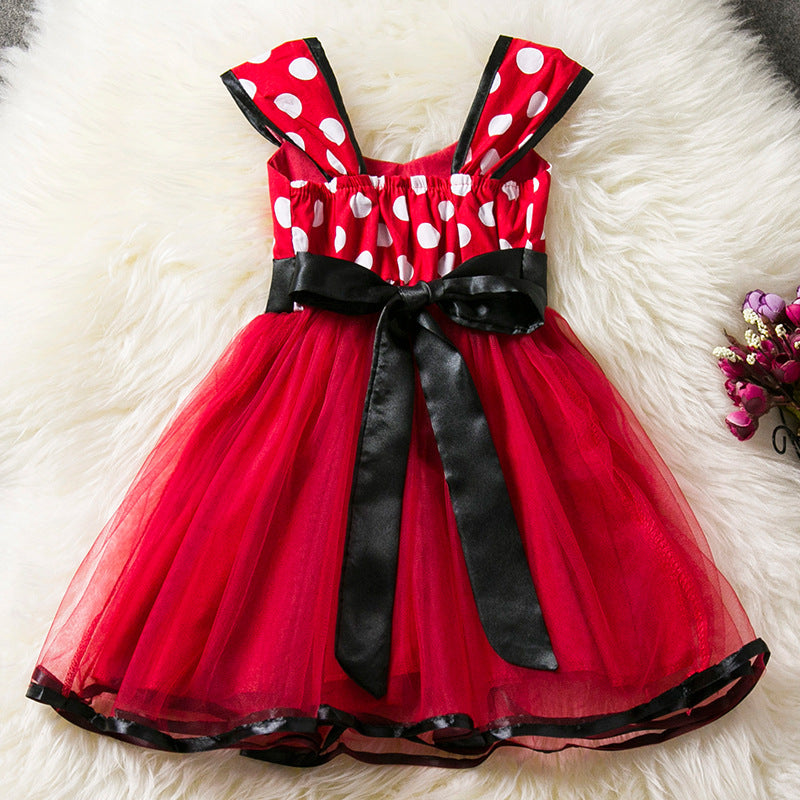 Polka Dot Charm Sleeveless Vest with Bow Princess Dress for Your Little Fashionista