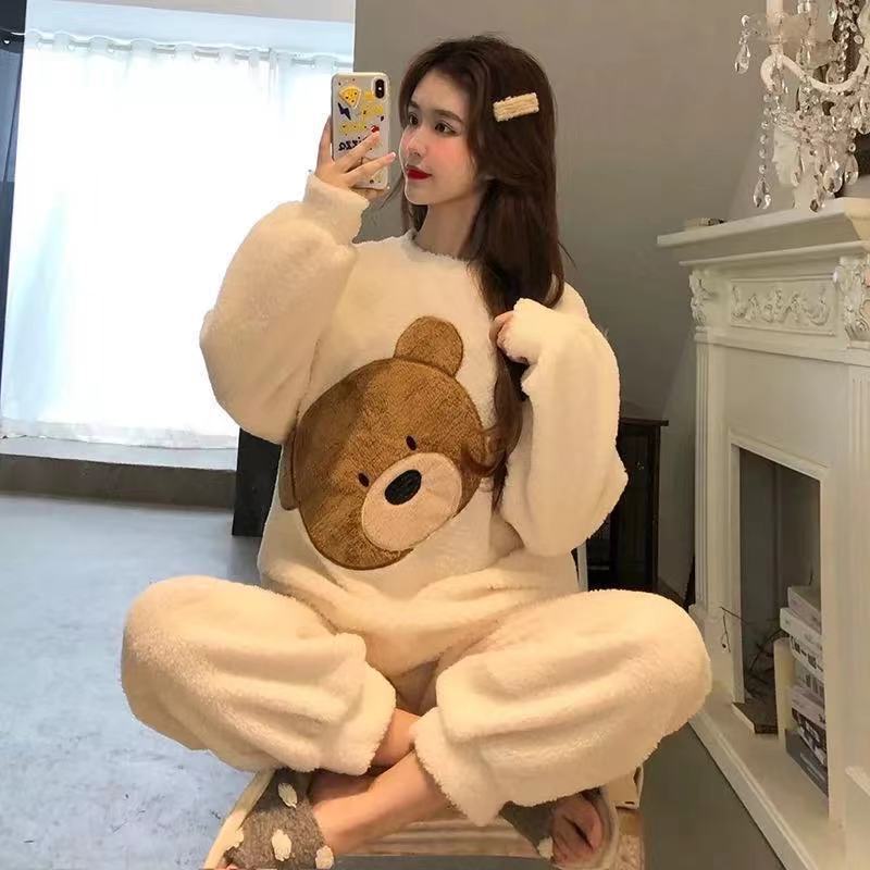 Warm and Cozy Winter Sleepwear for Women Cartoon Print Pajama Set for a Playful Night Rest