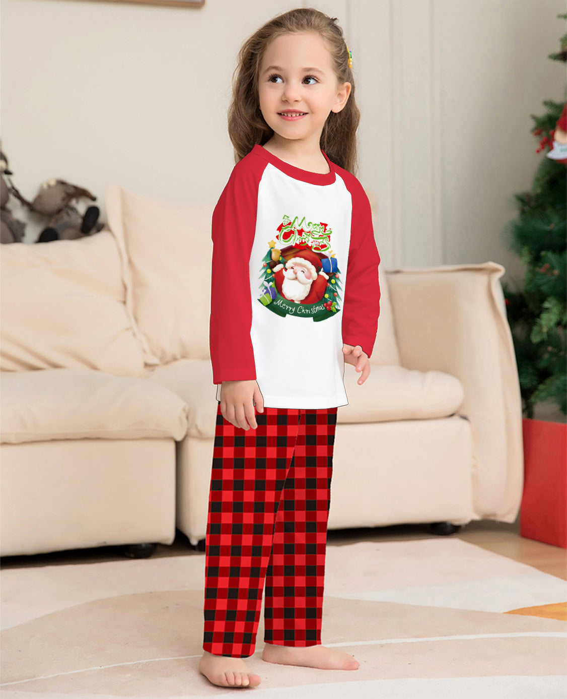 Create Cherished Holiday Moments with Our Christmas Parent Child Clothes Set Featuring Long Sleeve T Shirts and Plaid Pants for Perfect Family Matching Pajamas