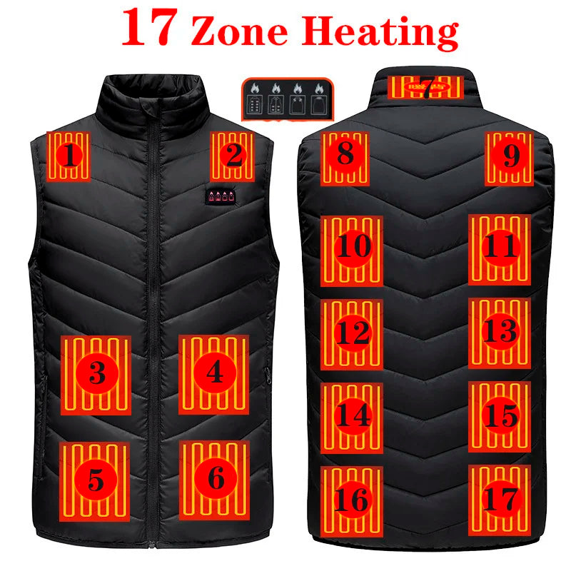 USB Heated Vest Electric Heating Jacket for Men and Women 17 Heating Zones Winter Bodywarmer