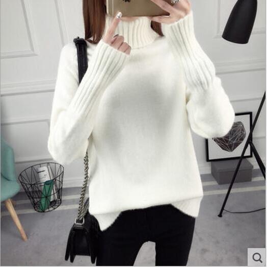 Korean-Style White Wool Jumper: Winter Fashion for Women