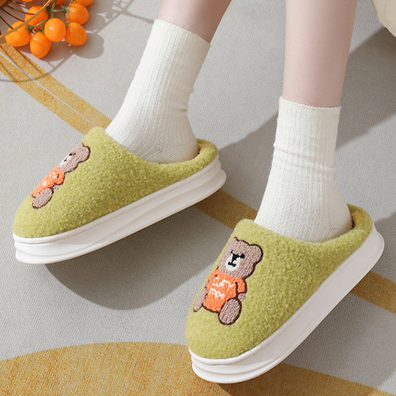 Lovely Cartoon Bear Woolen Slippers for Women in Winter