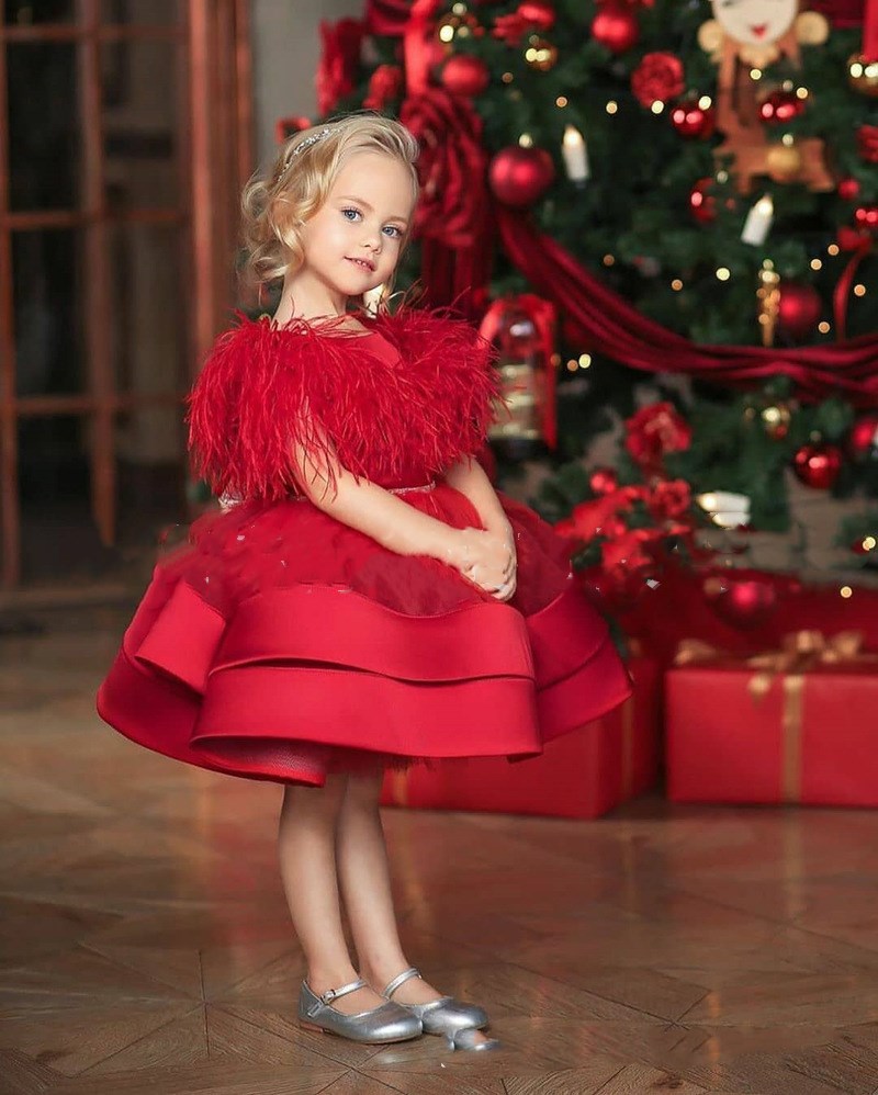 Ravishing in Red Girl Feather Dress for a Stunning Look