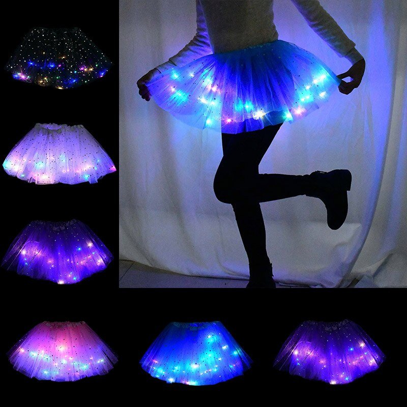 Magical & Luminous  LED Princess Halloween Tutu Skirt Sequins Shiny Skirt