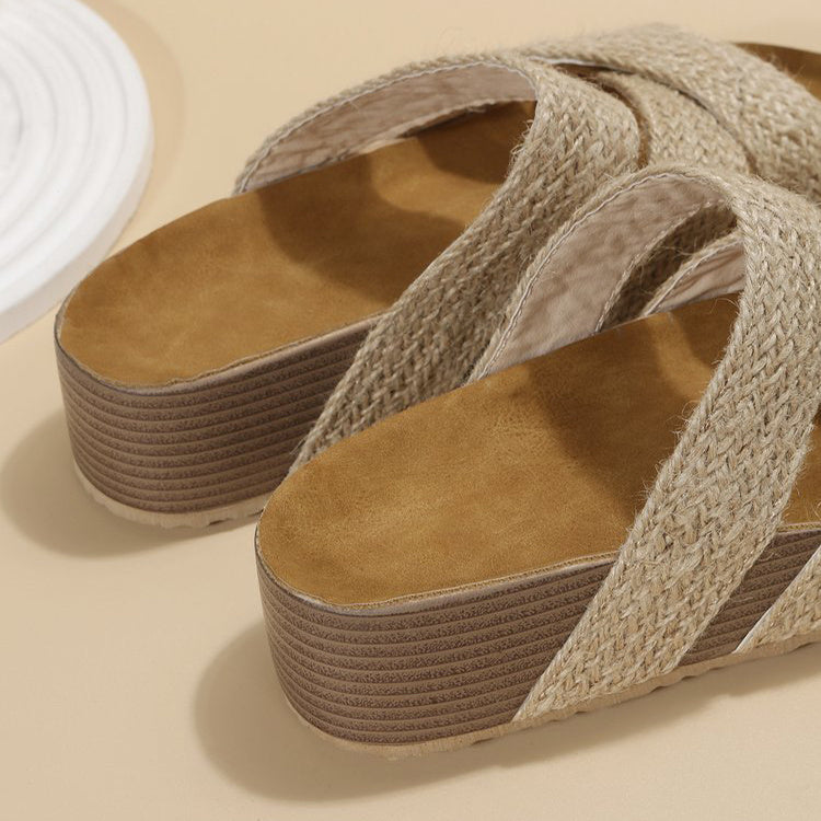 Summer Stride Woven Cross Strap Platform Sandals for Women Flat and Fabulous Beach Style