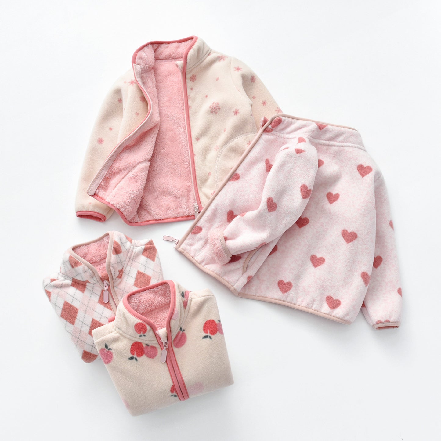 Cozy in Pink Baby Polar Fleece Jacket with Stand Collar and Plus Fleece Lining for Children