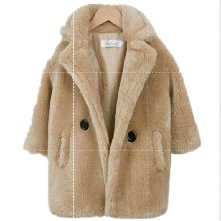 Luxurious Comfort Fur Lapel Cashmere Coat for Stylish Children Wear