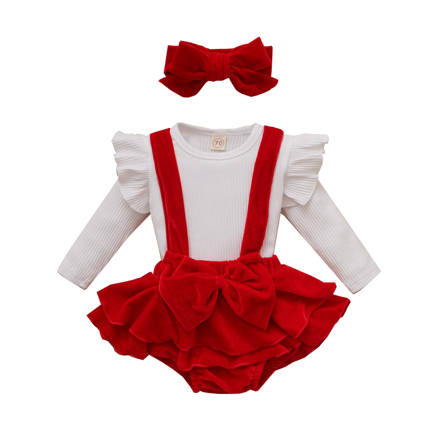 Chic Elegance Girls Festive Red Velvet Back Dress Suit for Special Occasions