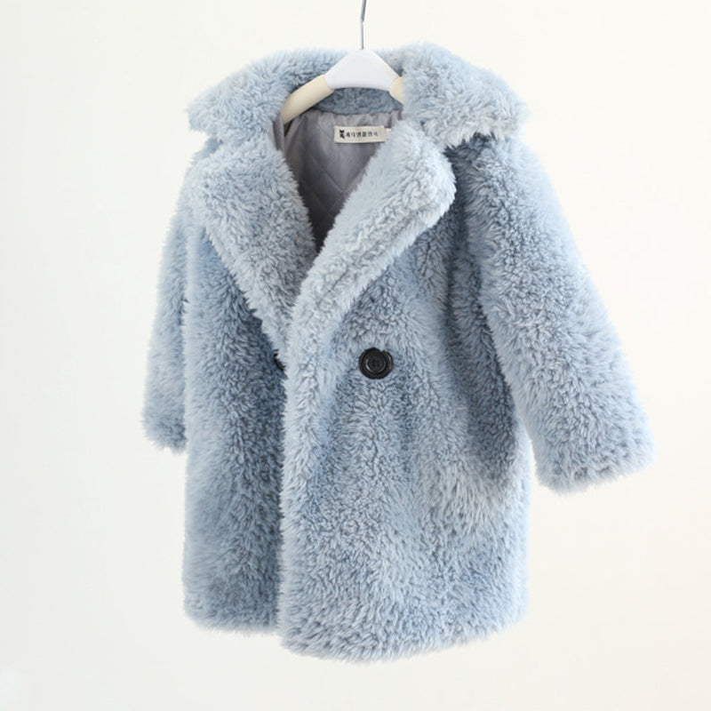 Luxurious Comfort Fur Lapel Cashmere Coat for Stylish Children Wear