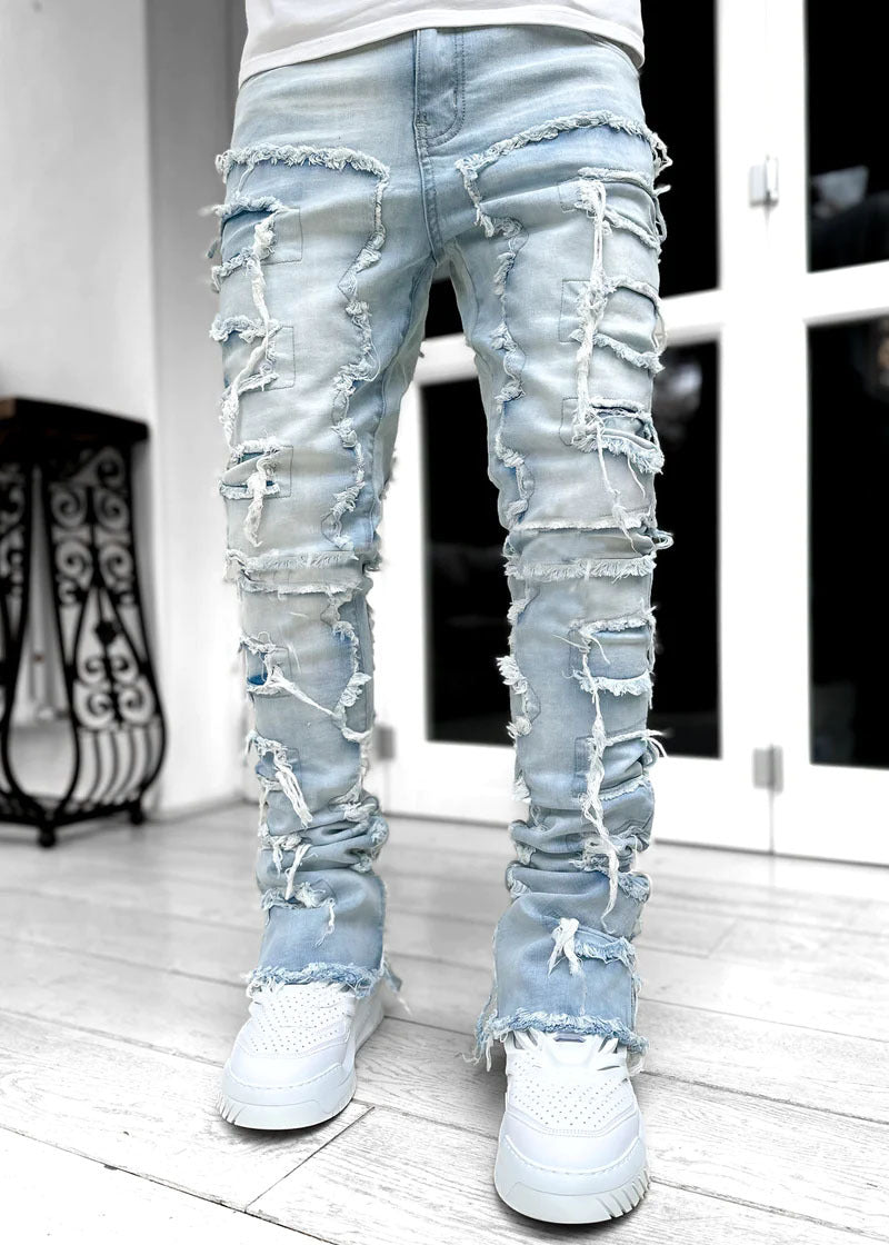 Stacked Jeans for Men: Unique Individual Patched Pants with a Contemporary Twis