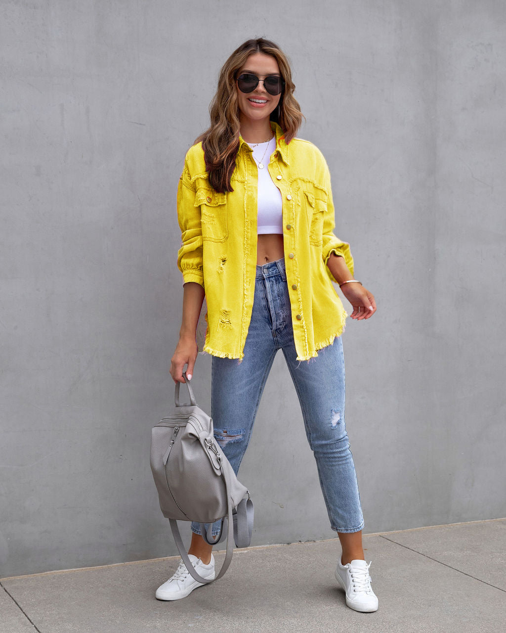 Ripped Shirt Jacket for Women - Autumn and Spring Casual Top