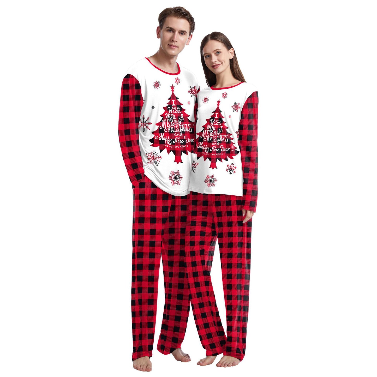 Cozy Christmas Couple Pajama Set Long Sleeve Round Neck Sweatpants for Comfortable Holiday Evenings