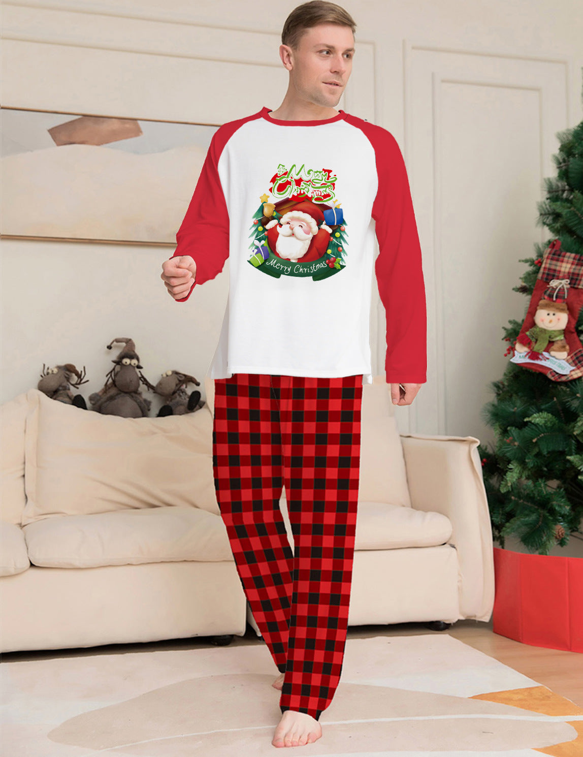 Create Cherished Holiday Moments with Our Christmas Parent Child Clothes Set Featuring Long Sleeve T Shirts and Plaid Pants for Perfect Family Matching Pajamas