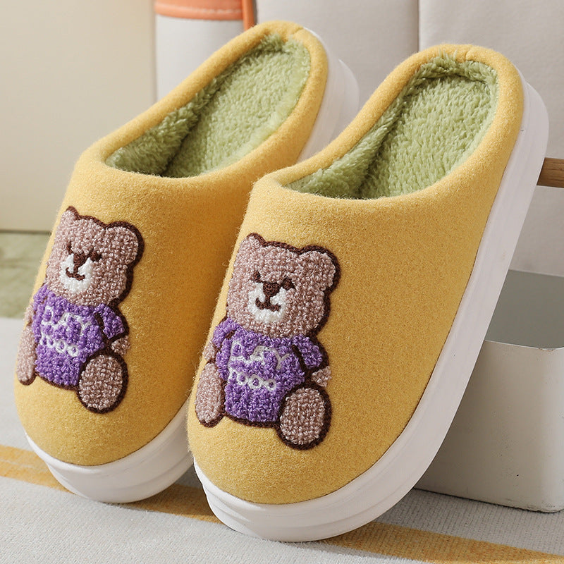 Lovely Cartoon Bear Woolen Slippers for Women in Winter