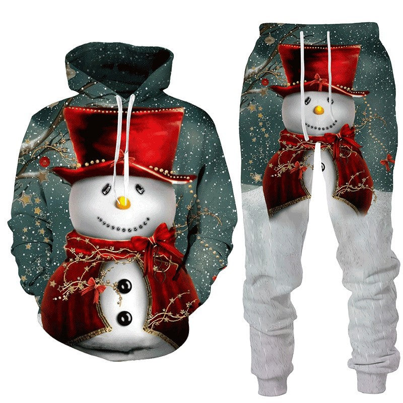 Christmas Snowman Hooded Pullover Set Festive 3D Design for Holiday Cheer