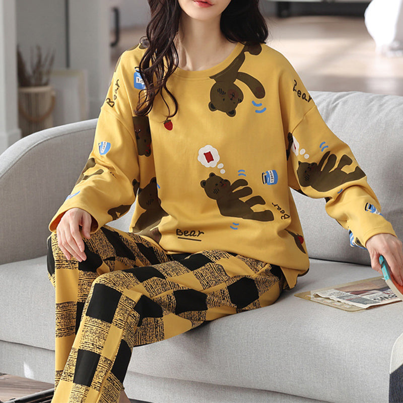 Women's Loose Print Pajama Set: Autumn & Winter Sleepwear