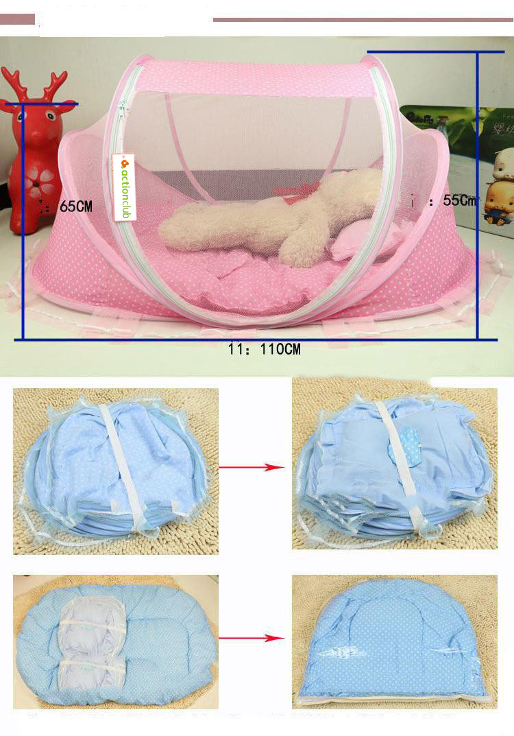 Portable Comfort Foldable Baby Bed Net with Pillow 2 Piece Set for Peaceful Sleep