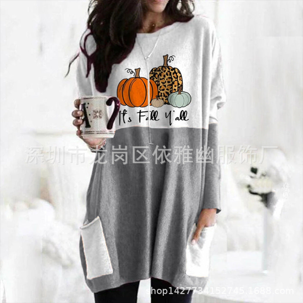 Pumpkin Halloween Pocket Long Sleeve Dress