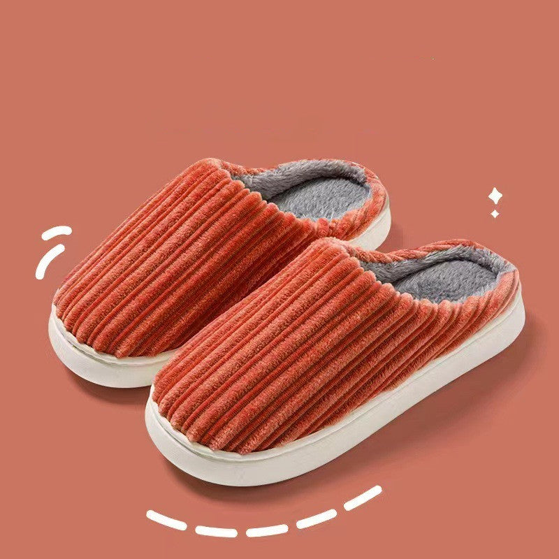 Step into Cozy Luxury with Striped Design Slippers: Thick-Soled, Plush Cotton, Anti-Slip - Perfect for Women's Winter Indoor Comfort