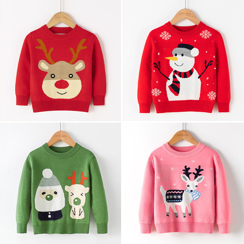 Cotton Double Layer Autumn Winter Christmas Long Sleeved Children Sweater Stay Warm and Festive in Style