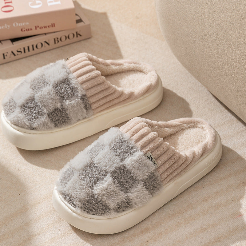 Plaid Plush Slippers for Cozy Autumn and Winter