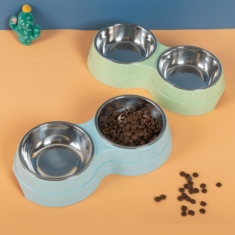 Double Pet Bowls - Stainless Steel Feeder for Cats and Dogs