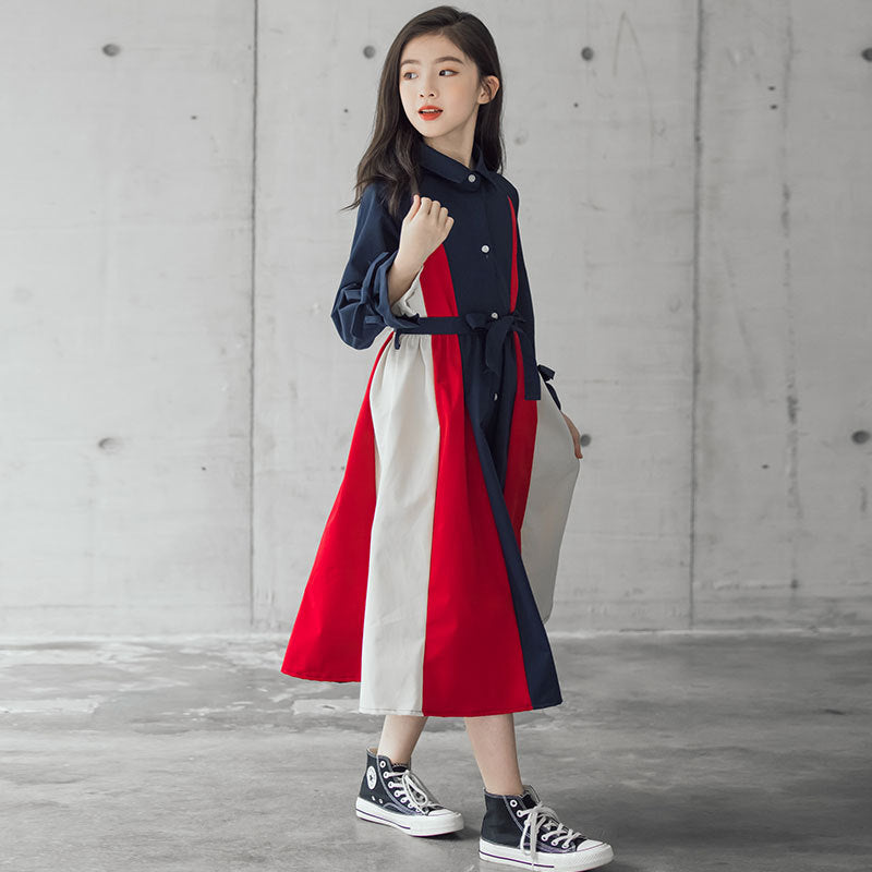 Korean Chic Big Kids Girls Multi color Stitching Fashion A line Skirt for Trendsetting Style